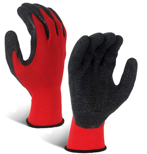 13 gauge RED nylon & spandex shell, with BLACK sandy nitrile coated palm coated - 144 pairs