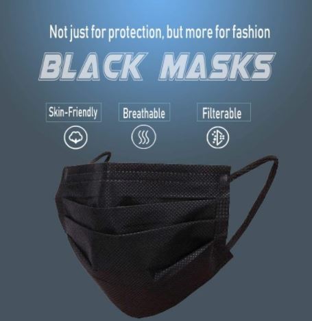 Black 3-Ply Earloop Masks – 50/Box, 2,000/Case