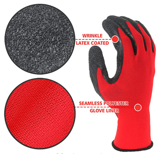 13 Gauge Red Latex-Coated Work Gloves – 144 Pairs/Case