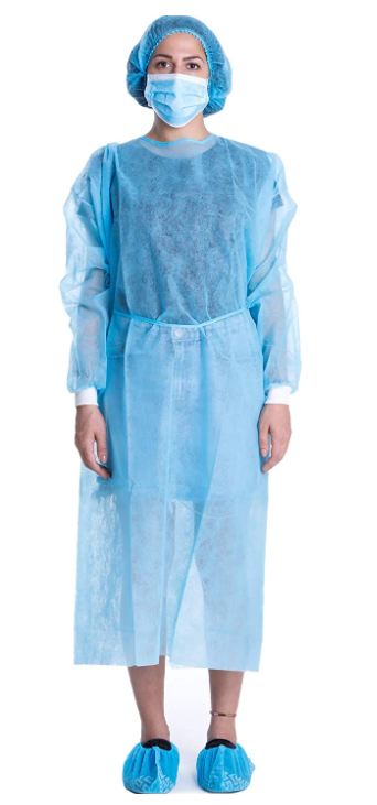 ISOLATION GOWN -BLUE  PP  WITH KNITTED WRIST one size fits all, 100PCS/CASE